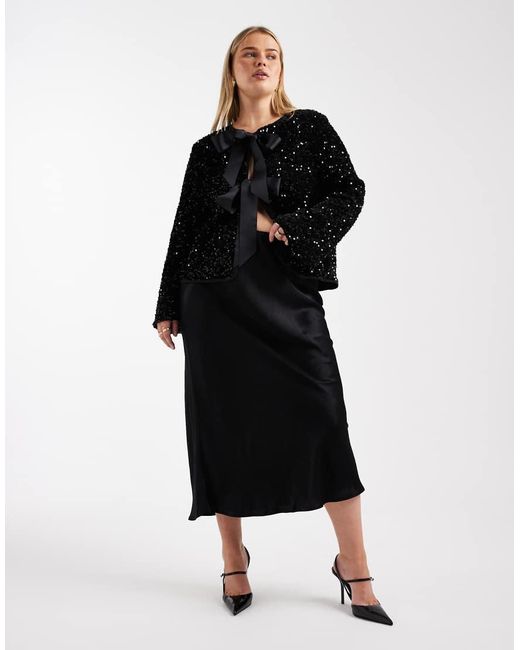 ONLY Black Sequin Velvet Tie Front Top