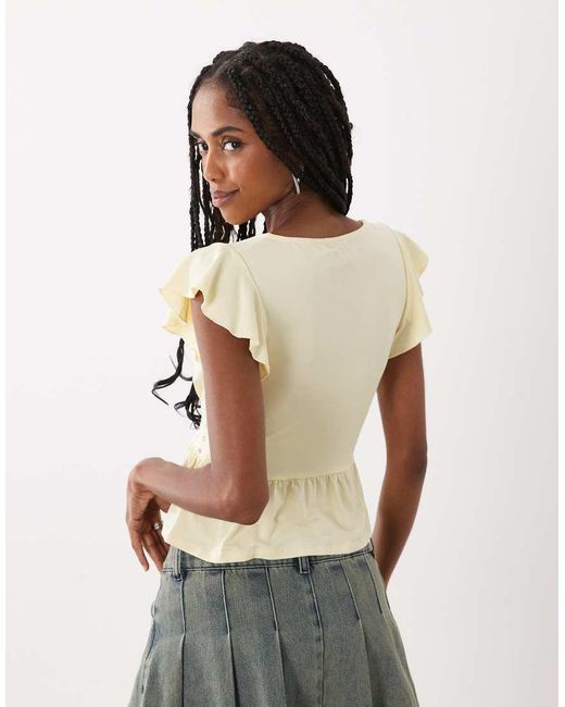 Motel White Leisma Studded Frill Plunge Top