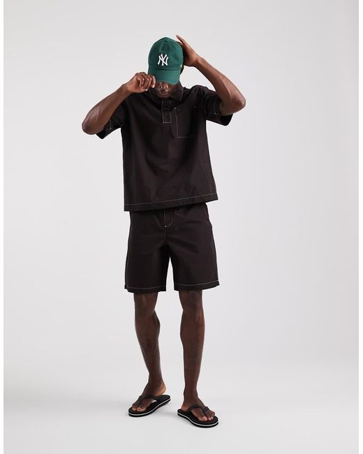 Lacoste Black Co-ord Contrast Stitch Short Sleeve Resort Shirt for men
