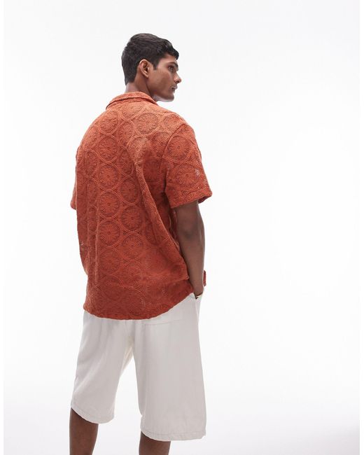 Topman Red Short Sleeve Crochet Circle Shirt for men