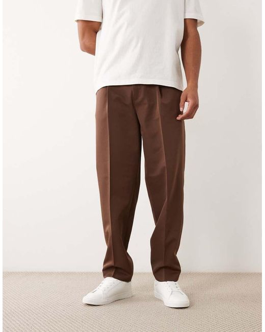 ASOS Natural Smart Pleated Oversized Tapered Trousers for men