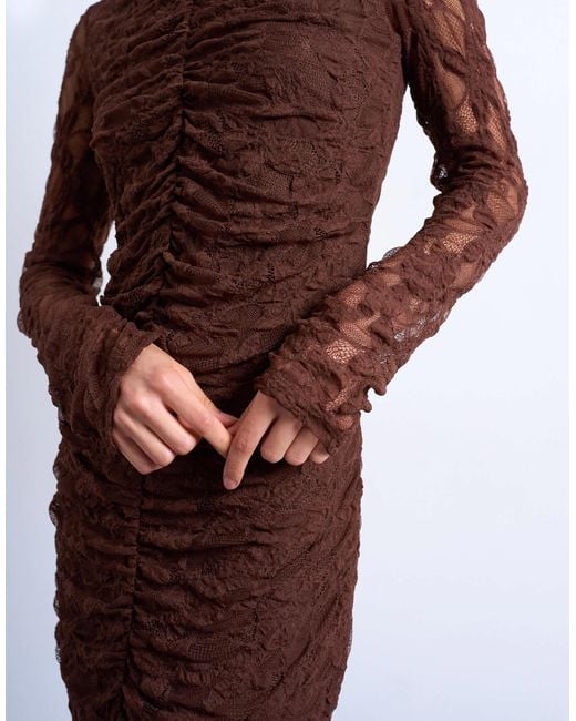 TOPSHOP Purple Lace Ruched Front Drop Waist Maxi Dress