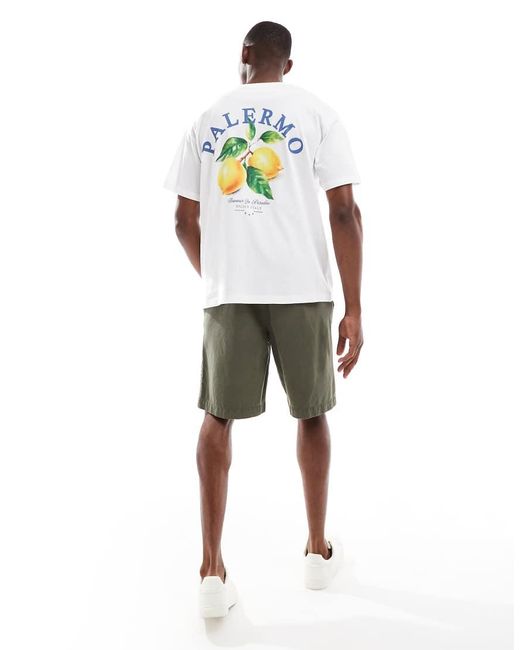 Jack & Jones White Oversized T-shirt With Palermo Back Print for men