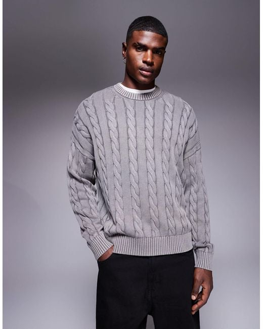 Pull oversize en maille torsadée - délavé ASOS pour homme en coloris Gray