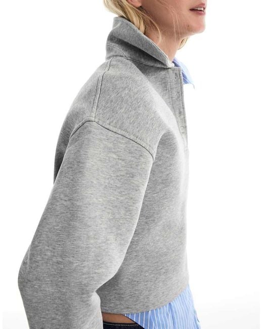 Bershka Gray Long Sleeve Polo Shirt With Sash