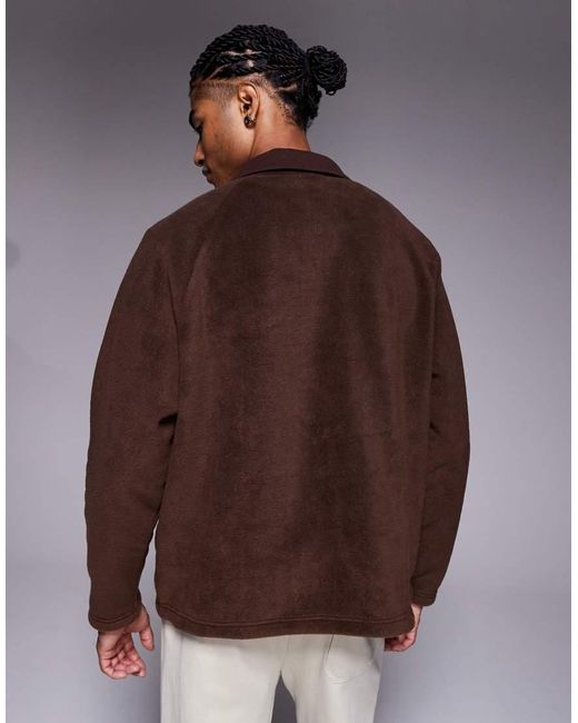 ASOS Brown Relaxed Fleece Sweatshirt With Ribbed Collar for men