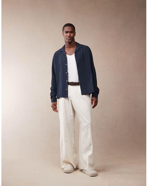 ASOS Losse Nette Broek Van Linnenmix Met Plooien Aan De Voorkant in het Blue voor heren