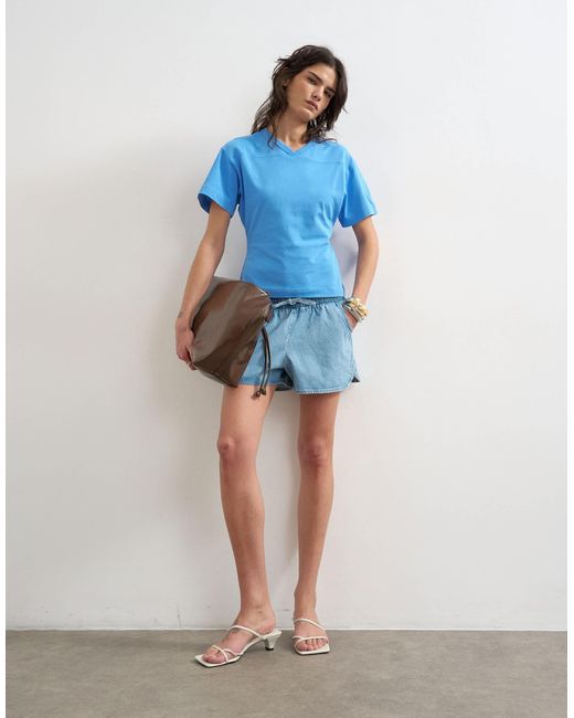 TOPSHOP Blue V-neck Cinch