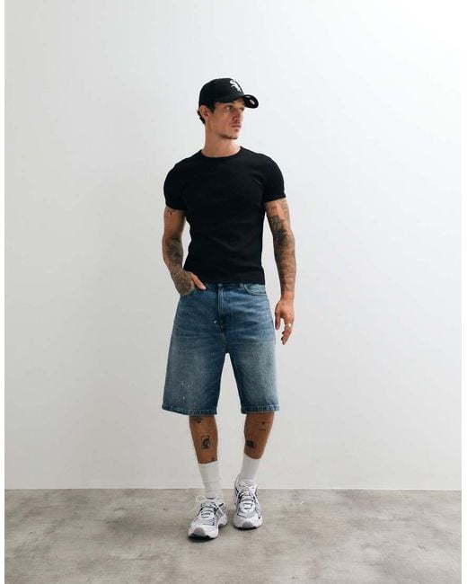 Weekday Blue Slim Fit Rib T-shirt for men