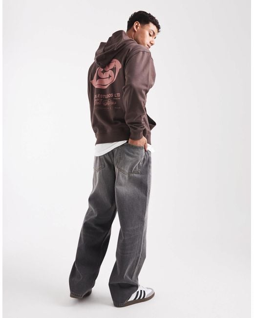ASOS Brown Hoodie With Celestial Print for men