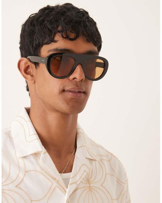ASOS Brown Chunky Aviator Sunglasses for men