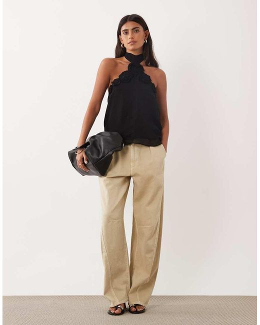 Mango Black Rosette Halterneck Top