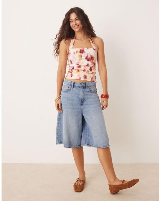 Abercrombie & Fitch Orange – ärmelloses oberteil mit rosa blumenmuster und eckigem ausschnitt
