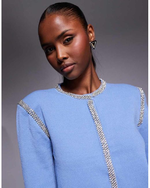 River Island Blue Shoulder Pad Detail Knitted Cardigan