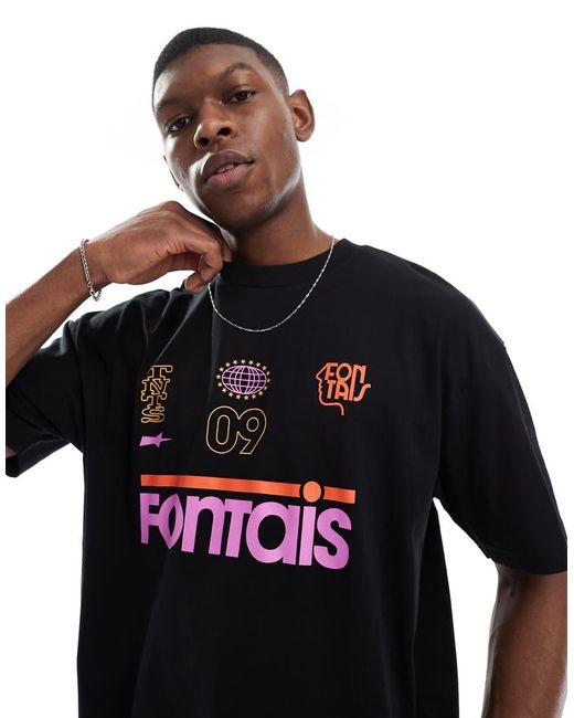 Camiseta Negra Extragrande Con Estampado Gráfico Deportivo De ASOS de hombre de color Blue
