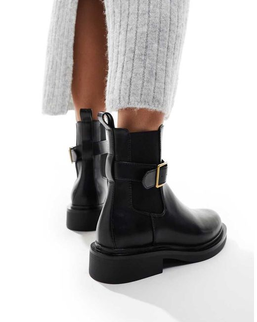 ASOS White Aurora Flat Boots With Buckle Strap
