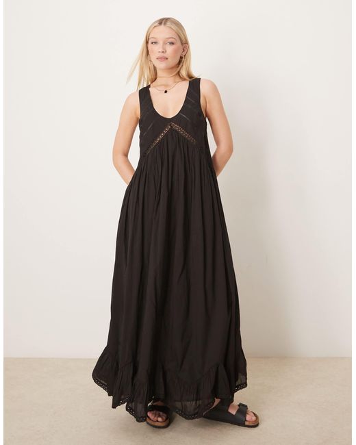 ASOS Black Hanky Hem Maxi Dress With Scoop Neck