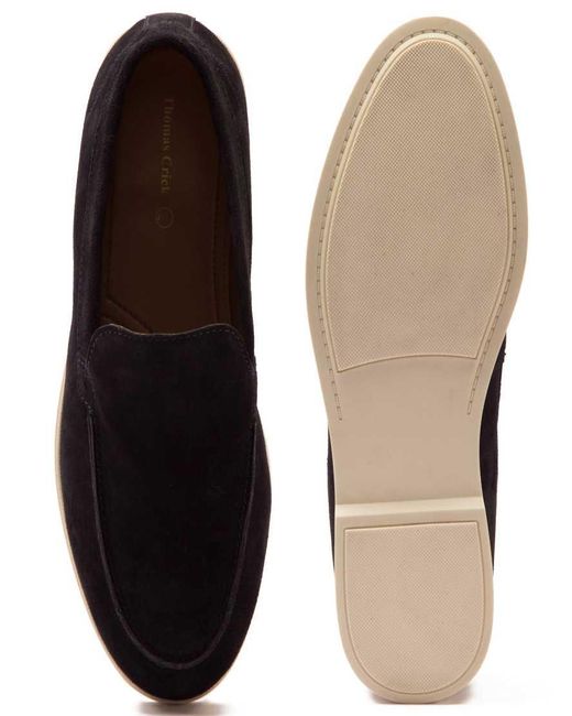 Thomas Crick Black 'Fenway' Suede Leather Slip-On Casual Loafer Shoes for men