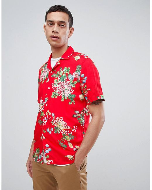 Reiss Red Floral Printed Shirt for men