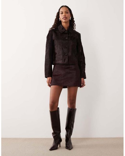 Mango Black 100% Leather Mini Skirt Co-Ord