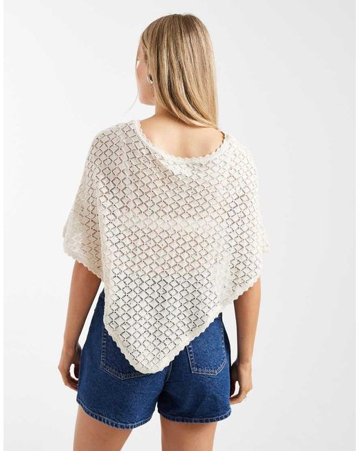 Hollister White Knitted Crochet Poncho