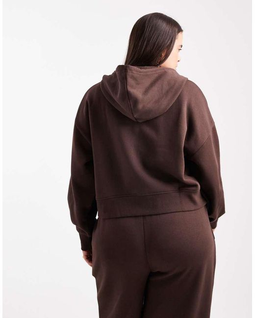 Sudadera Corta Marrón Con Capucha Y Cremallera Con Interior Afelpado De Asos Design Curve ASOS de color Brown