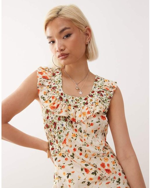 Reclaimed Vintage Natural Maxi Tea Dress With Frill Neck