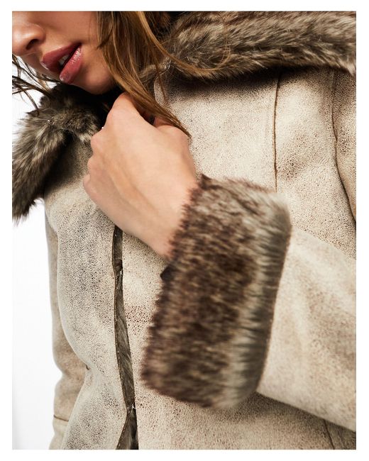Reclaimed (vintage) Natural Suede Fur Trim Jacket