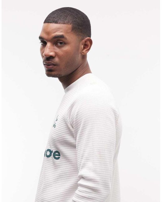 Faded Store White 100% Cotton Long Sleeve Waffle T-shirt With Front Logo Print for men