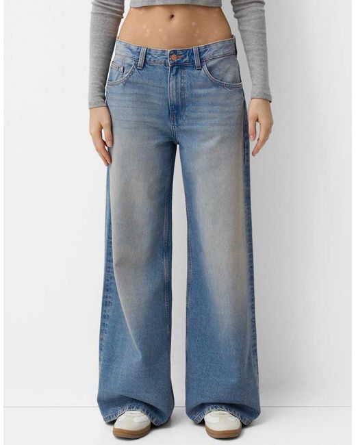 Bershka Blue Wide Leg Jeans
