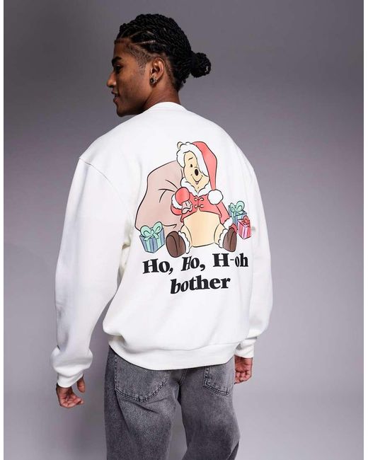 Sudadera Blanco Hueso Extragrande Con Estampados De "Winnie The Pooh" Para Navidad De Disney De ASOS de color Gray