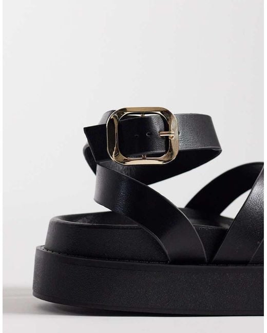 SEQWL Black Strappy Flatform Sandals