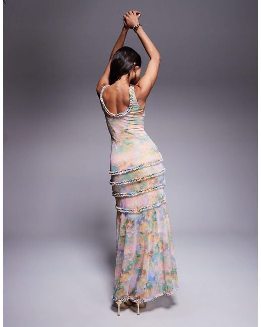 AFRM Gray – maxikleid mit kleinen rüschen und blumenmuster