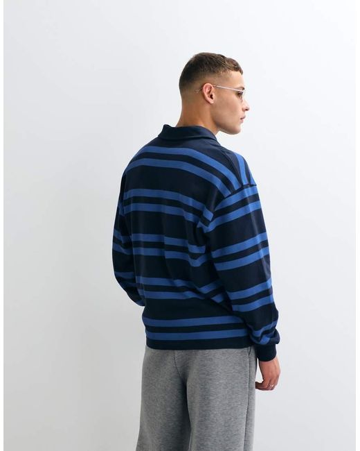 ASOS Blue Oversized Rugby Polo Stripe Sweatshirt With Graphic for men