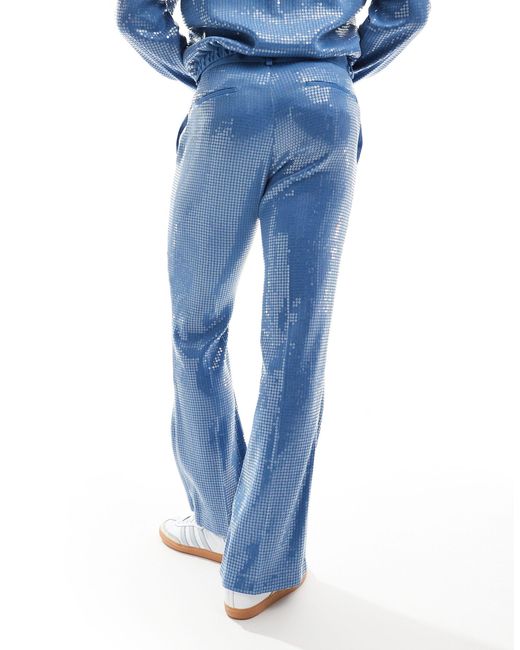 ASOS Blue Smart Co-ord Sequin Flare Trouser for men