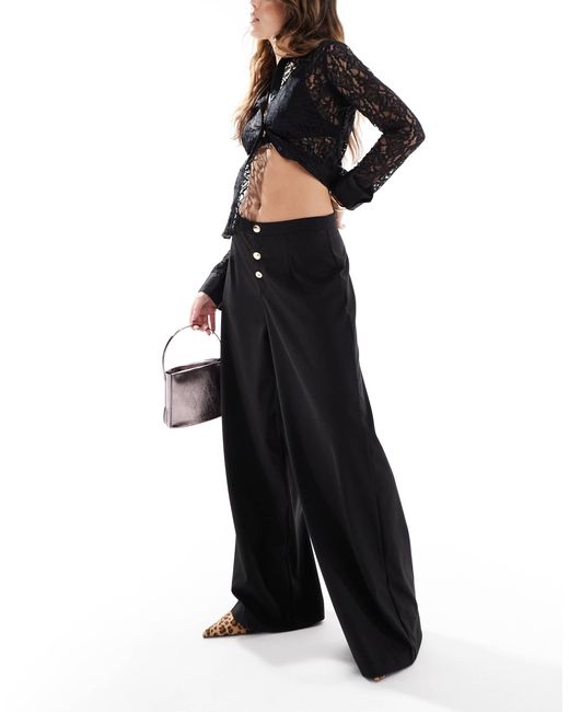 ASOS Blue Tailored High Waisted Wide Leg Trouser With Trims