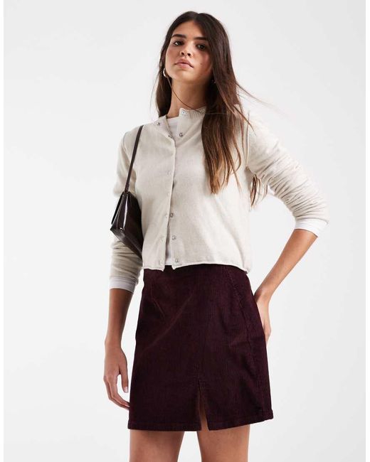 Vero Moda White Corduroy Notch Front Mini Skirt