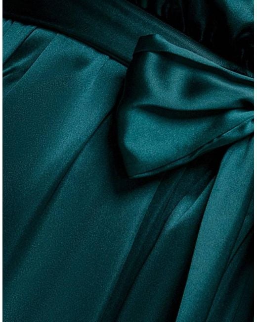 Goddiva Green Satin Flutter Sleeve Wrap Maxi Dress