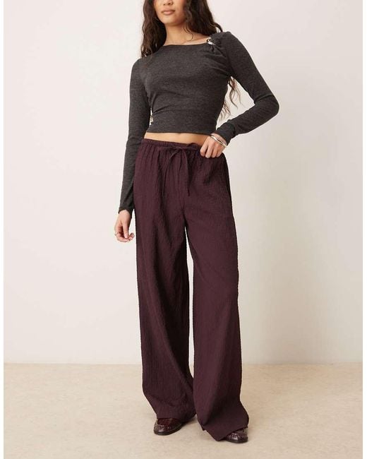 Wednesday's Girl Purple Textured Wide Leg Tie Up Trouser