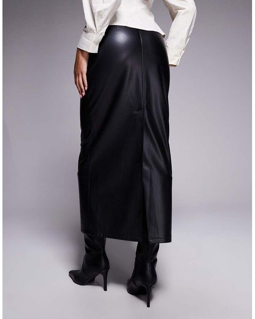 ASOS Blue Faux Leather Seam Detail Maxi Skirt