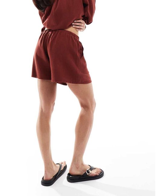 4th & Reckless Red Beach Linen Blend Tie Waist Shorts Co-Ord