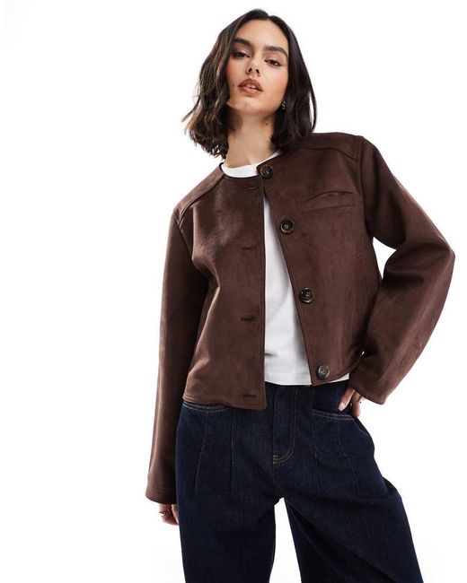 ASOS Blue Collarless Faux Suede Jacket