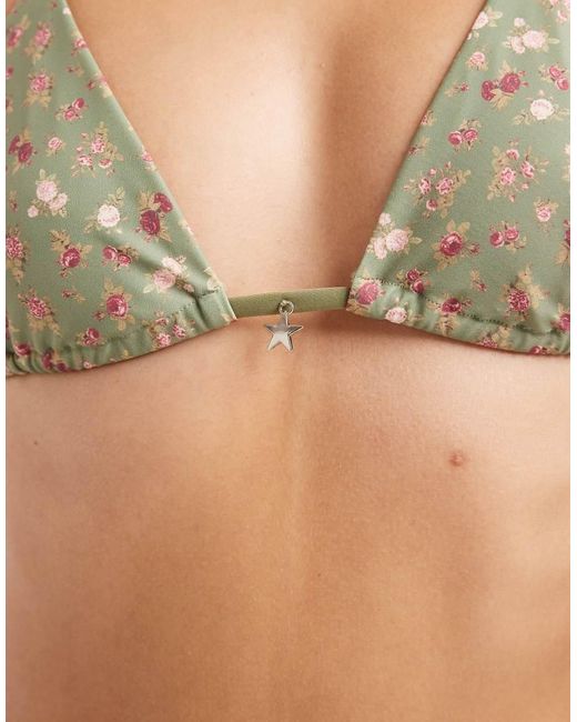 Daisy Street Brown Ditsy Floral Triangle Bikini Top And Tie Side Bottoms Set