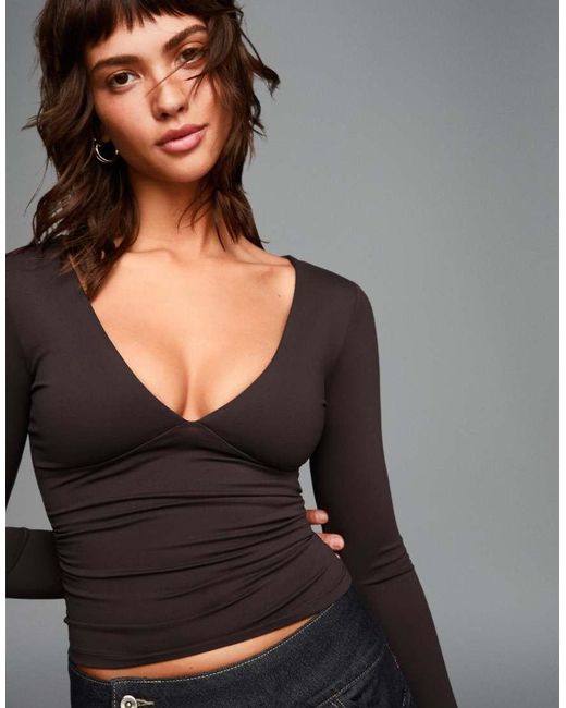 Bershka Black Long Sleeve T-shirt With Gathering
