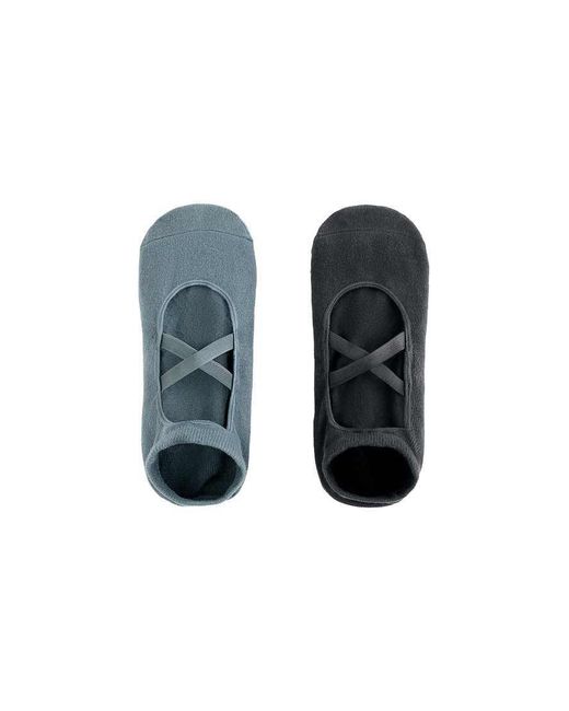 Oysho Blue 2 Pairs Of Cotton Blend Yoga And Pilates Socks With Crossover Straps