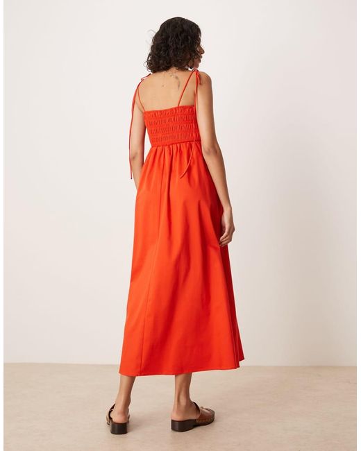 ASOS Red Shir Bust Cotton Poplin Midi Dress