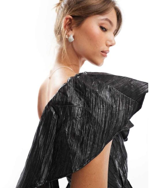 Collective The Label Black One Shoulder Ruffle Playsuit