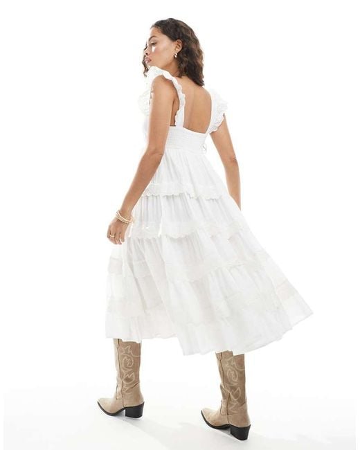 Miss Selfridge White Broderie Trim Baby Doll Maxi Dress