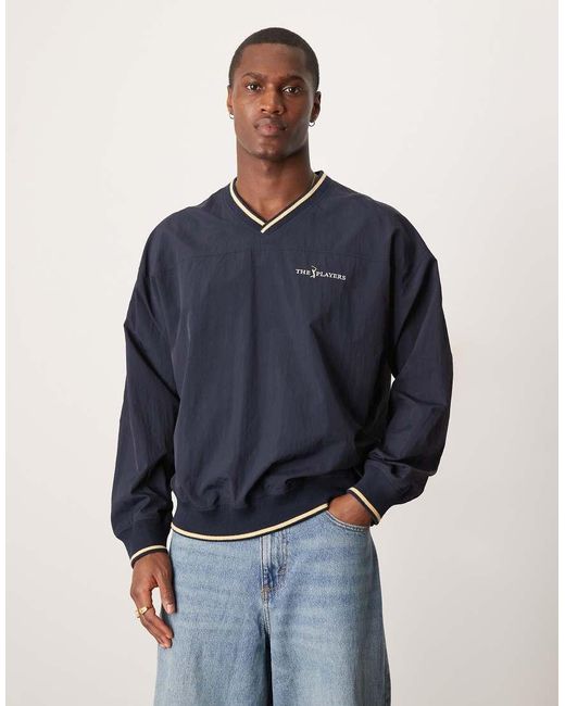 Abercrombie & Fitch Blue V Neck Motif Fleece Jumper for men