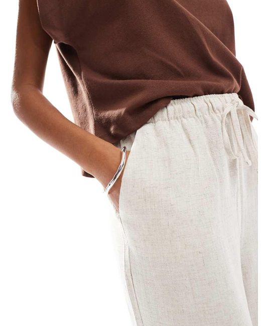 ONLY White Pull-up Linen-blend Shorts